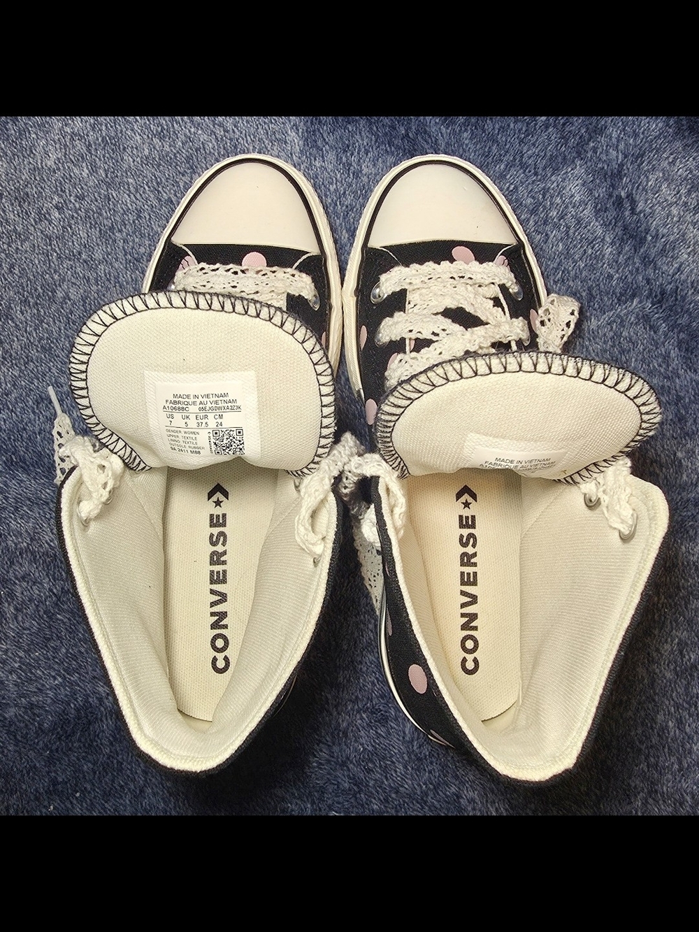 Converse High Top Sneakers - Black with Pink Polka Dots - Picture 5 of 6
